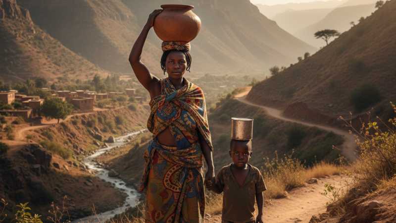 Mother getting water